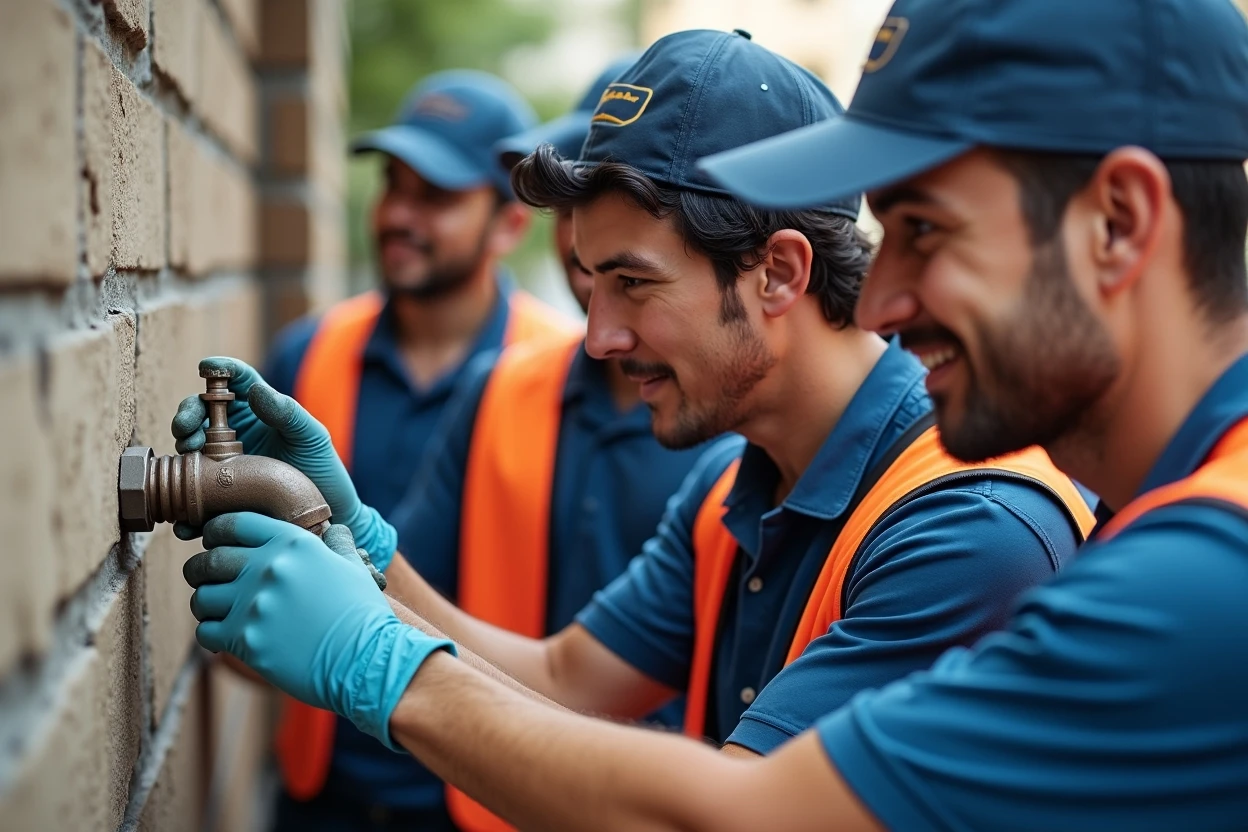 Equipo técnico inspeccionando una tubería
